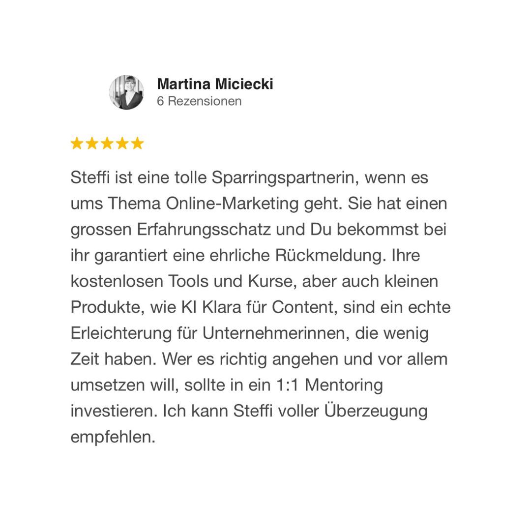 Online-Marketing für Coaches und Beraterinnen. Rezension 5 Sterne: