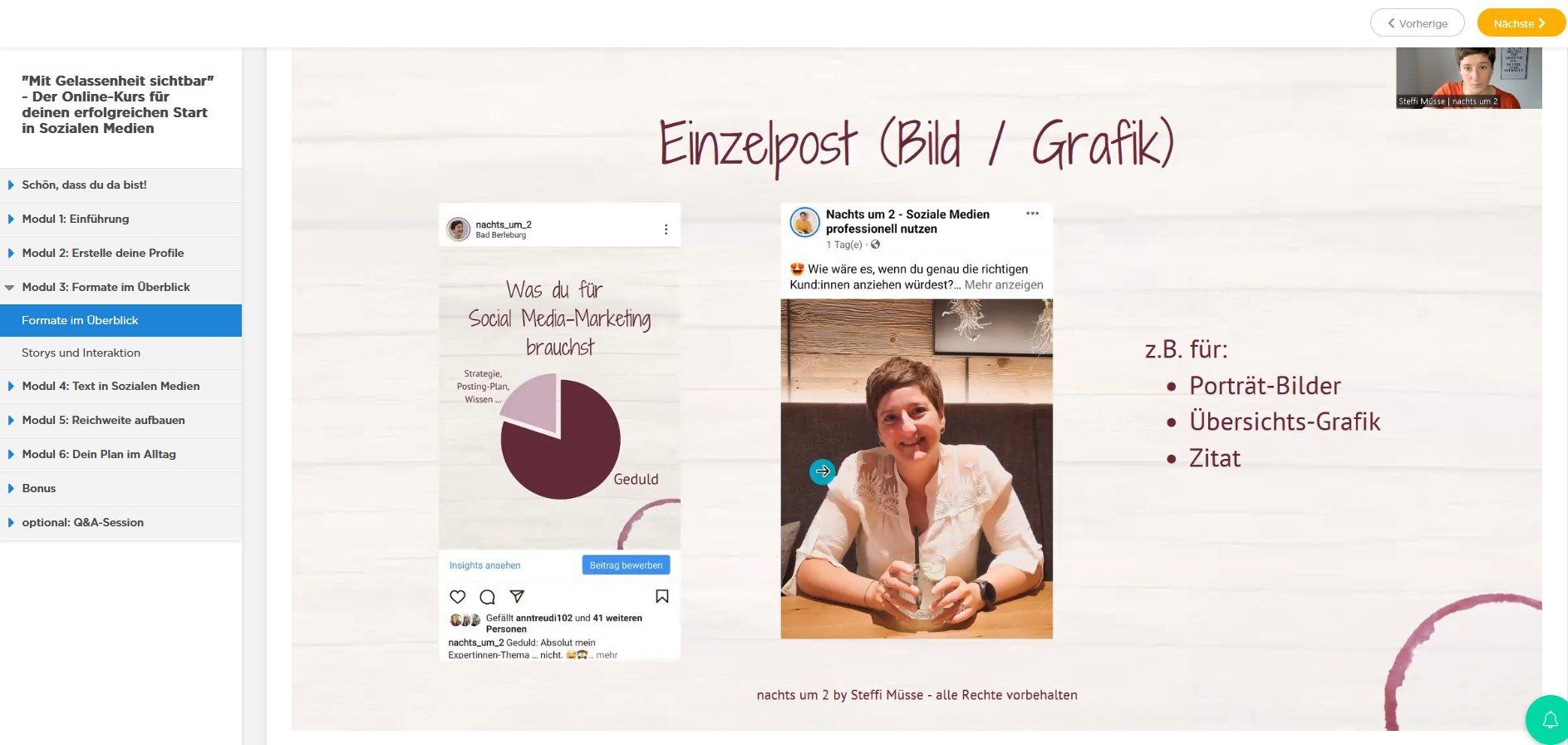 Social Media-Marketing Online-Kurs Blick in den Kurs