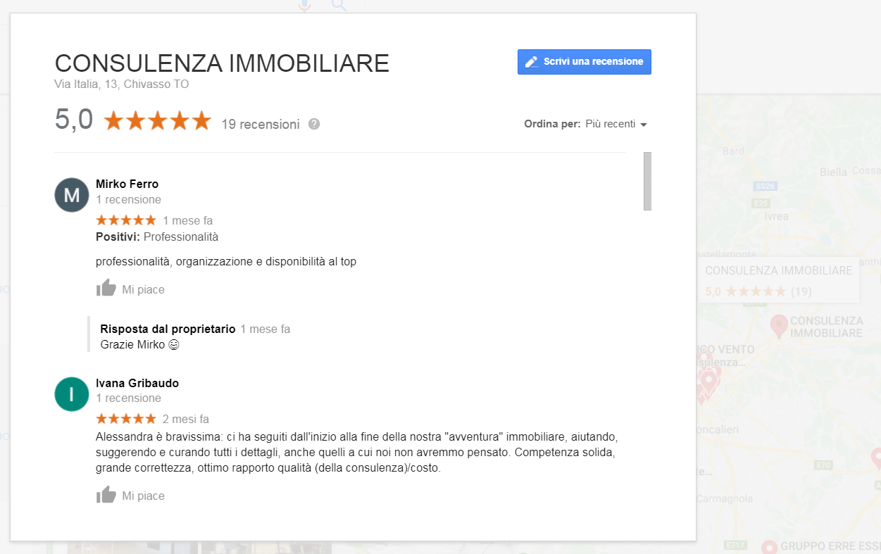 Recensioni dei clienti di Consulenza immobiliare Valutazione Google Consulenza immobiliare, 5 stelle, recensioni agenzia immobiliare