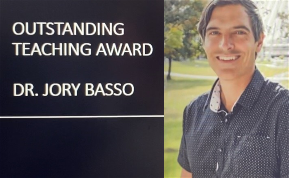 Dr. Jory Basso won the Outstanding Teacher Award 2021-2022
