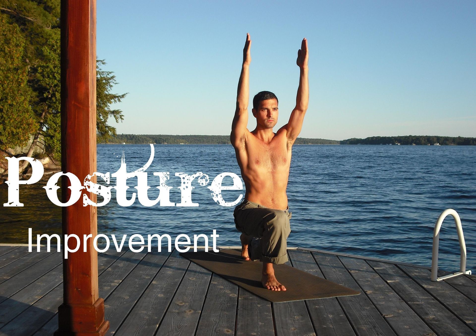 Dr. Jory Basso shirtless yoga on a dock posture improvement