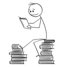stick man sat at on some books