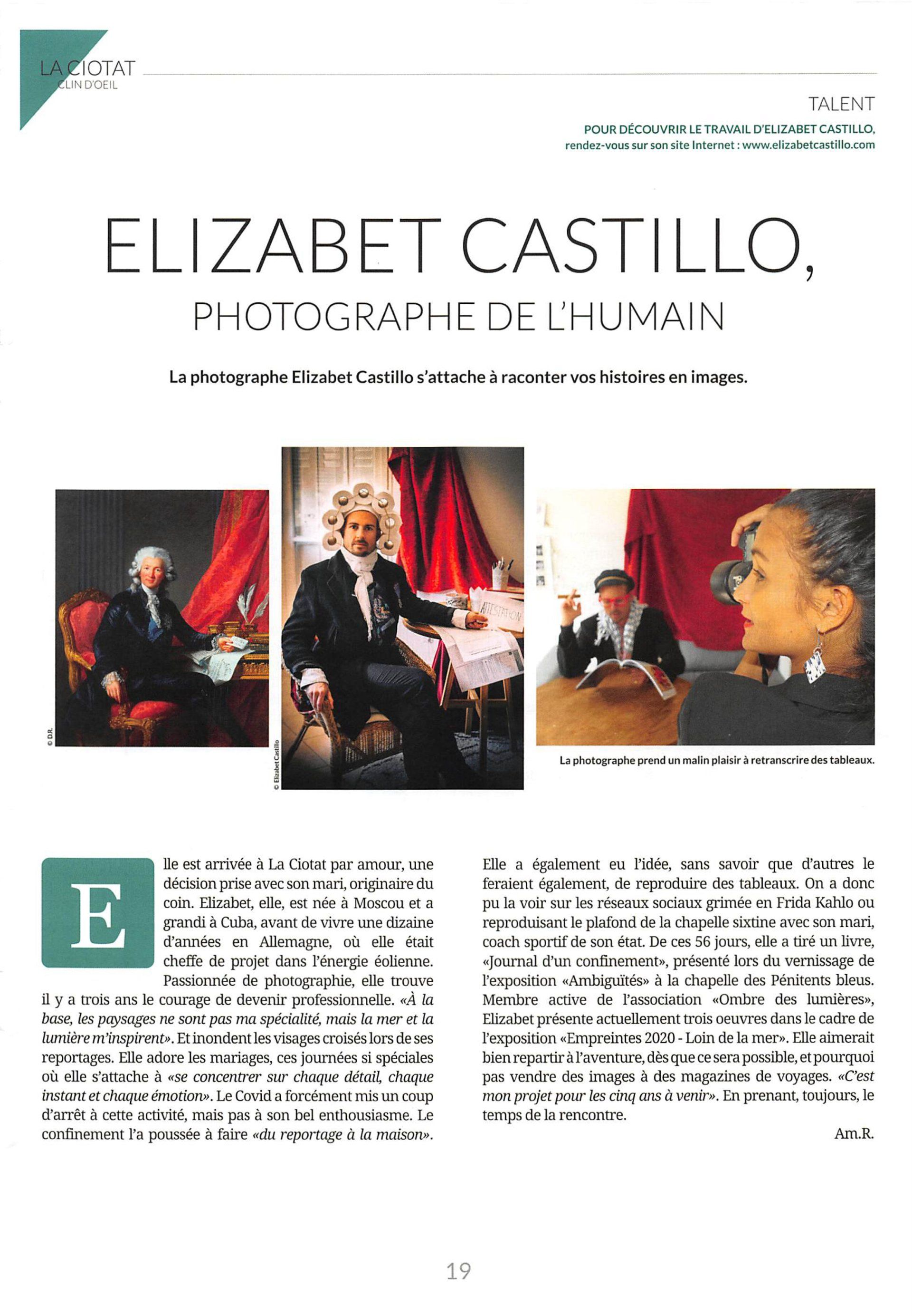 Extrait de presse sur Journal d'un Confinement de Elizabet Castillo, Magazin La Ciotat