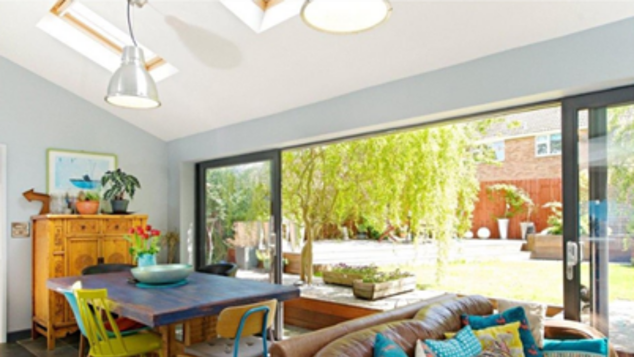 Glass doors opening to garden