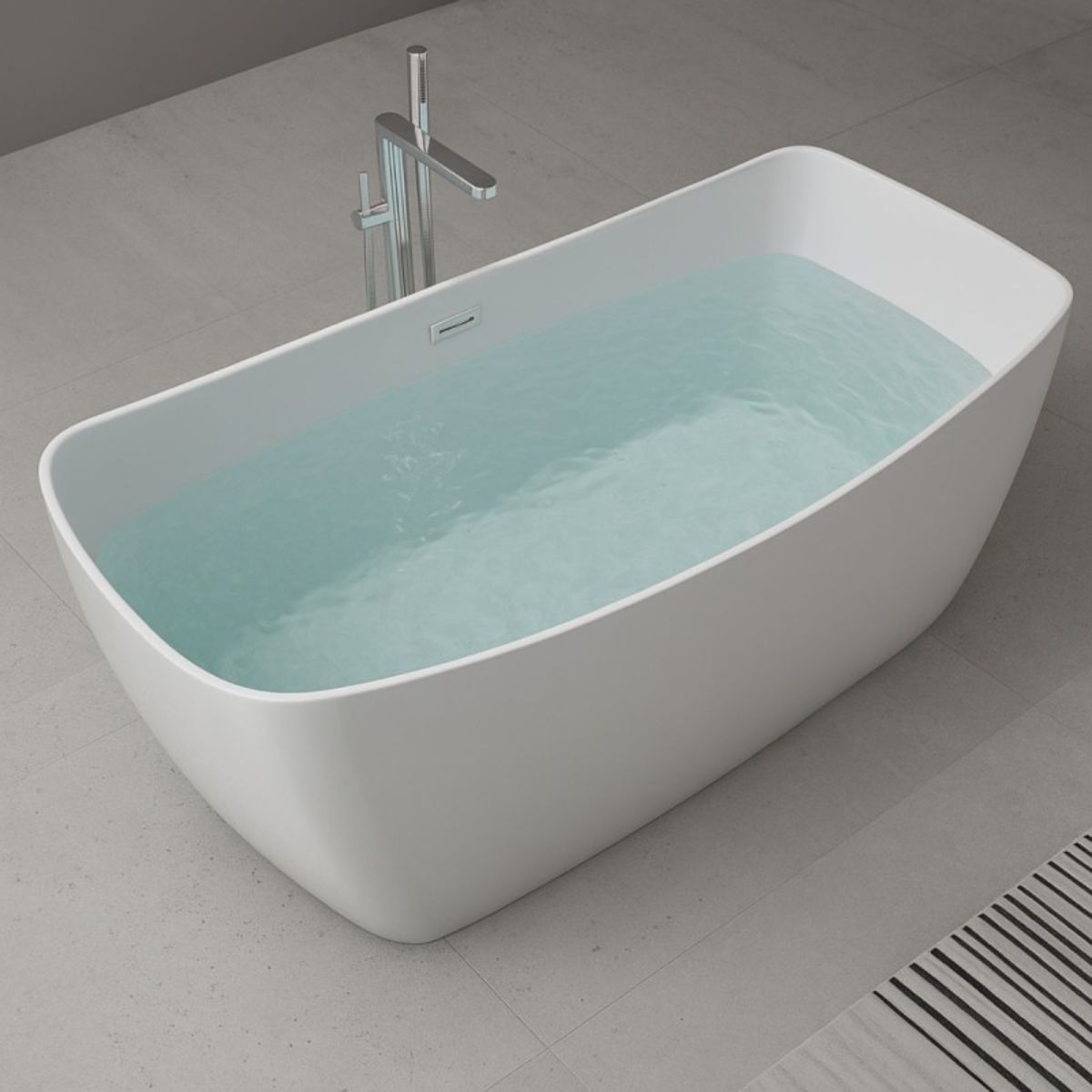 Vasca free standing Bali con forma tondeggiante Struttura in Acrilico colore Bianco Lucido ideale per un tocco di design nel vostro ambiente bagno