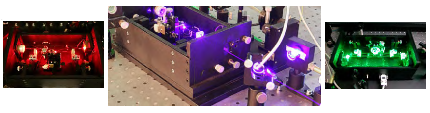 Frequency doubler red green ultraviolet opened cover in operation