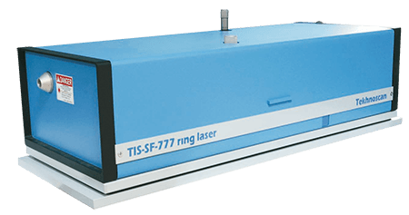 Hybrid laser, Titan:Sapphire and dye, tunable single frequency, integrated line stabilization, CW