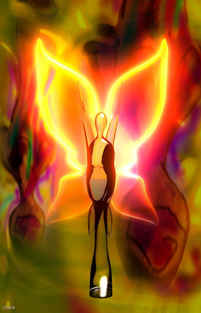 Ngel'Art - chara - 3D - Digital arts - neon orange wings