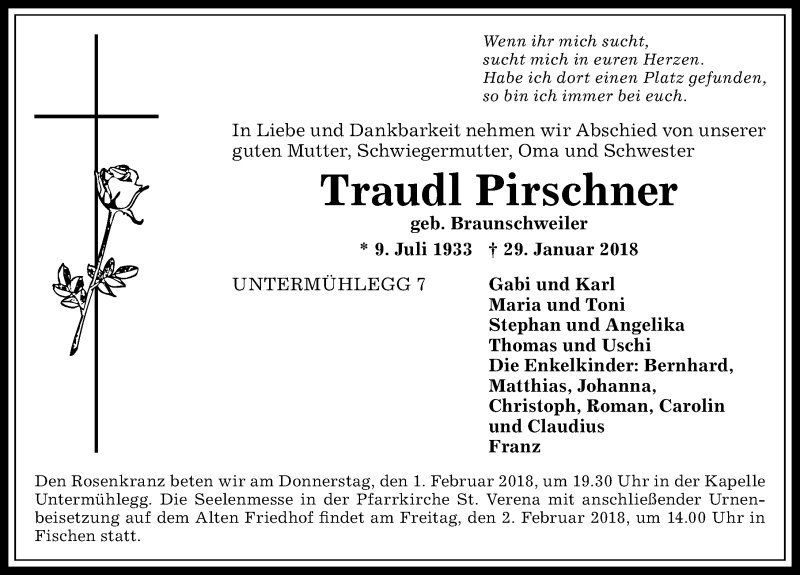 Traueranzeige Traudl Pirschner