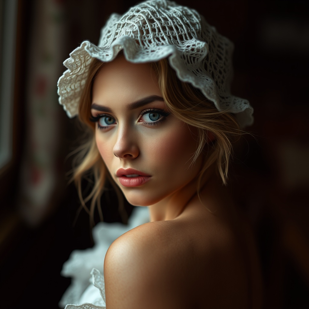 Sinnliche Frau, die einem direkt in die Augen sieht.