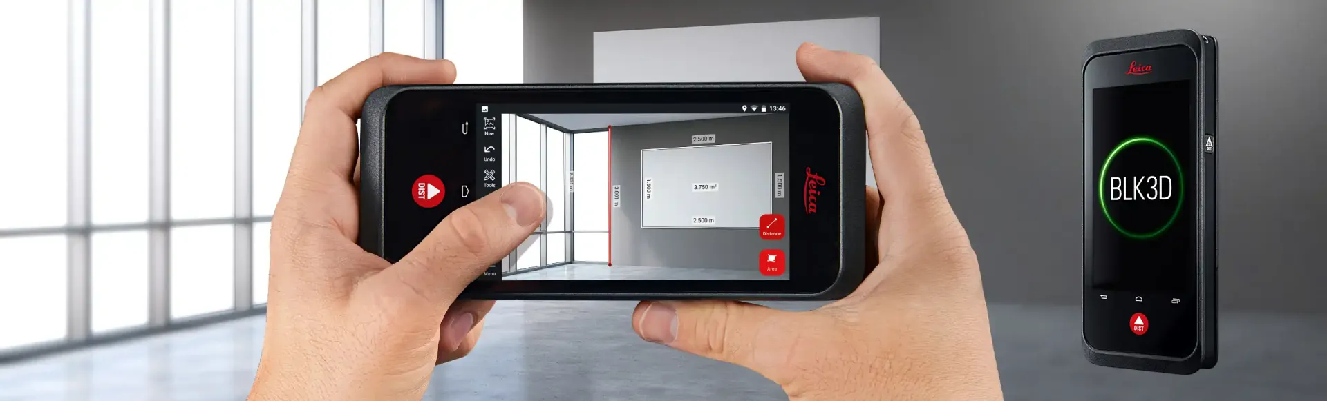 Ein intelligentes, benutzerfreundliches und einfach zu bedienendes Werkzeug für die Bildmessung  Der BLK3D Leica - ähnlich wie ein Smartphone in Form, Größe und Bedienung - verwendet hochentwickelte Algorithmen zur Kantenerkennung und zur Messung in 2D-Bildern. Die Touchscreen-Oberfläche ist benutzerfreundlich und leistungsstark, mit präziser Bildmessung auf Knopfdruck. Damit wird das Aufmaß auf der Baustelle zum Kinderspiel.