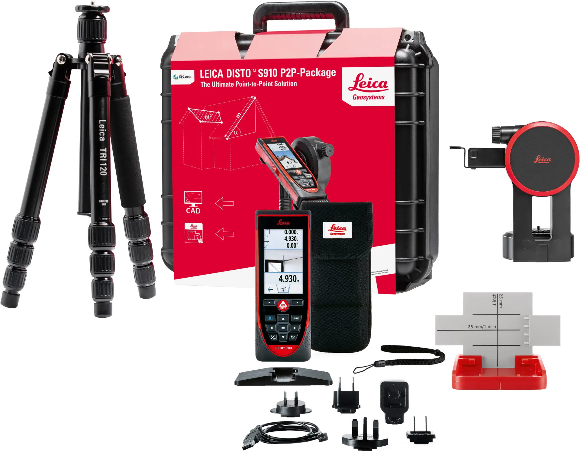 Leica DISTO S910 im P2P-Paket, Leica DISTO S910 P2P-Paket für innovative P2P-Messungen  Der DISTO S910 ist als eigenständiges Gerät erhältlich, oder als P2P-Paket. Um eine höhere Genauigkeit auch über größere Distanzen zu erzielen, empfehlen wird das „P2P-Paket“.