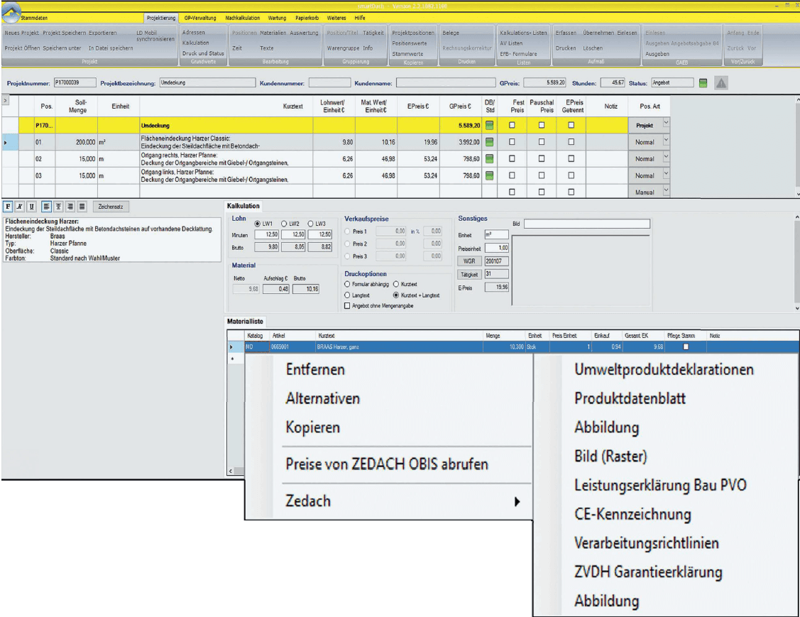Dachdatenpool in smartDach Dachdatenpool in smartDach - einfach komplett kalkulieren