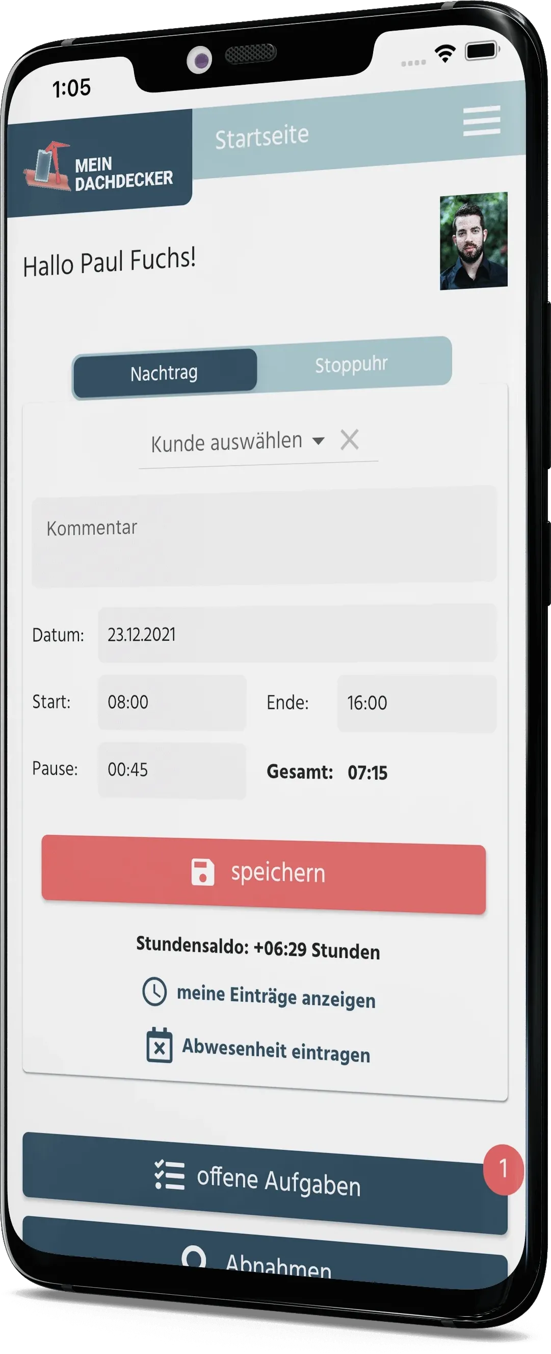 MeinDachdecker-App Digitale Zeiterfassung und Baustellendokumentation mit Einsatzplanung und Baustellen-Chat. Die innovative App für die einfach und schnelle Zeiterfassung für Dachdecker und Zimmerer