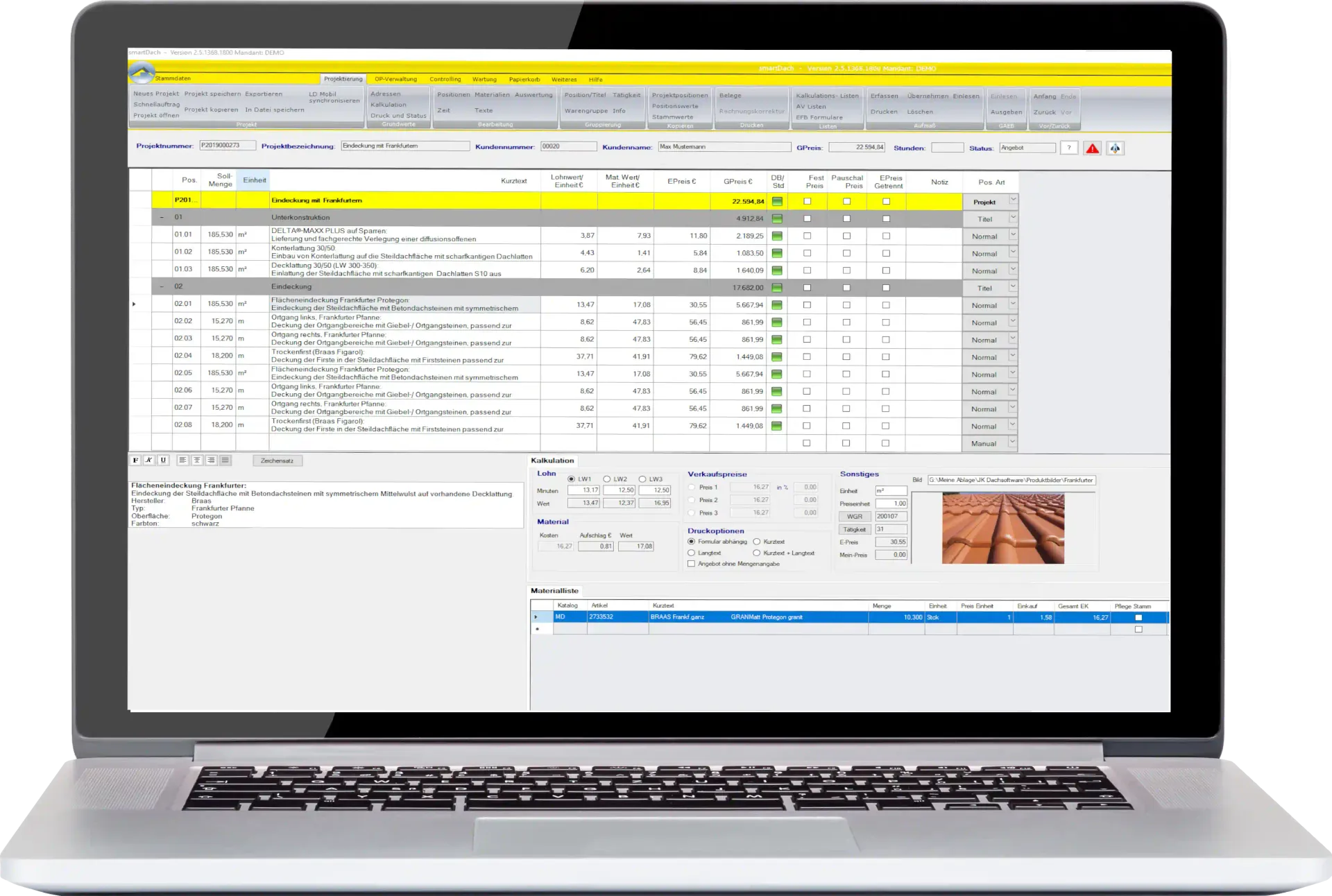 smartDach, das Kalkulationsprogramm für Dachdecker lässt Tradition und Technologie zur Perfektion verschmelzen Der Dachbau ist eine vielfältige und komplexe Disziplin des Handwerks. Um Ihrem Kunden stets das Beste an Leistungen zu bieten, gibt es viele Faktoren zu berechnen. Verschiedenste Daten und Bedingungen müssen sorgfältig kalkuliert werden, damit Sie sicher bauen und Aufträge reibungslos ausführen können. Das ist ein enormer Aufwand, der viel Zeit einnimmt. Das Kalkulationsprogramm smartDach ist hier die smarte Lösung: Es übernimmt Verwaltungs- und Kalkulationsaufgaben verschiedenster Art für Sie und gibt Ihnen so mehr Kapazitäten und Freiräume für andere Aspekte Ihres Handwerks. Unser Kalkulationsprogramm für Dachdecker kombiniert elegant traditionelles Handwerk mit moderner Technologie. Lassen Sie smartDach für Sie ganz einfach den Aufwand minimieren und die Effizienz Ihrer Firma maximieren!