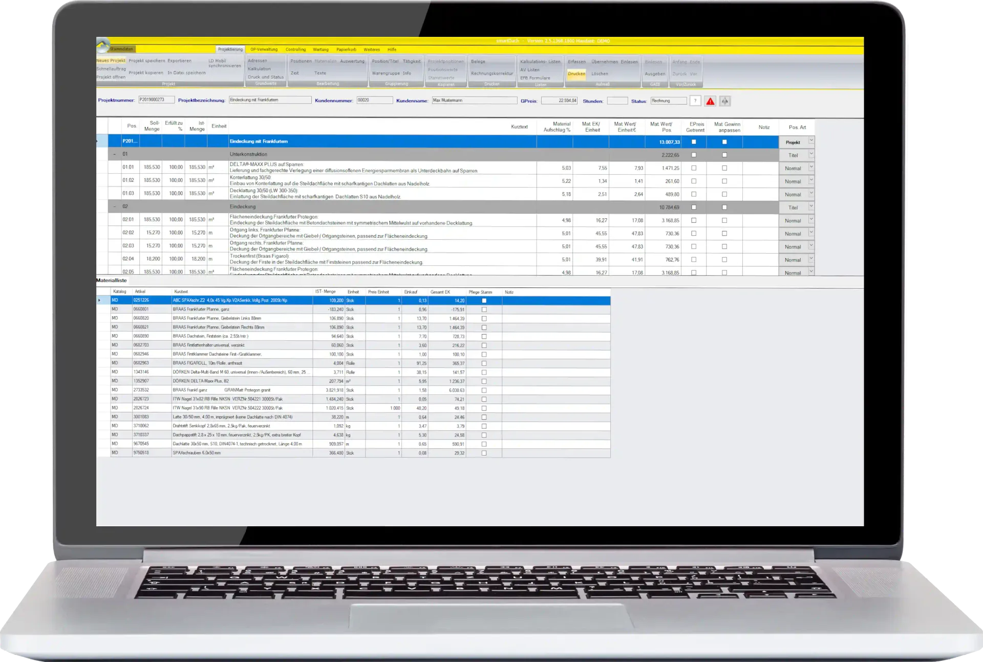 smartDach - die Dachdecker Software mit integriertem Leistungskatalog für Dachdecker-, Spengler- und Zimmererarbeiten