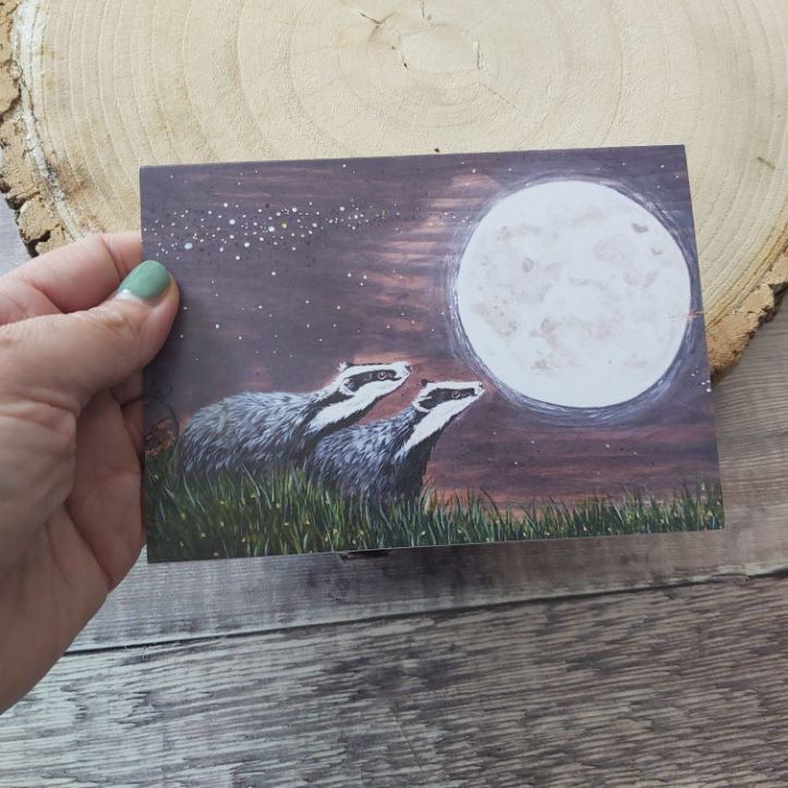 'Moon gazing badgers' greeting card