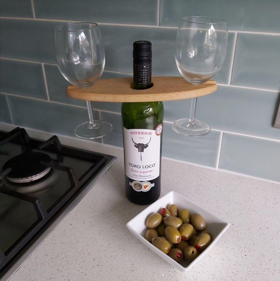Wine bottle and glass holder