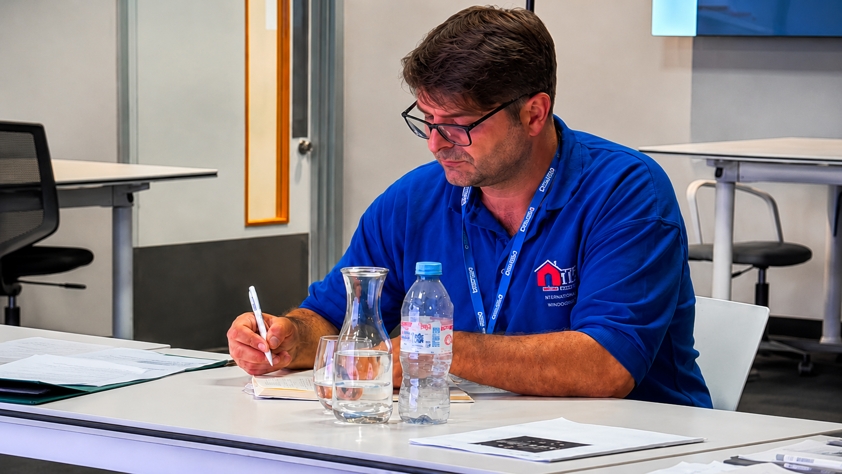 HICL Builders director Andi Drishti taking notes during a Nescot College student presentation event.