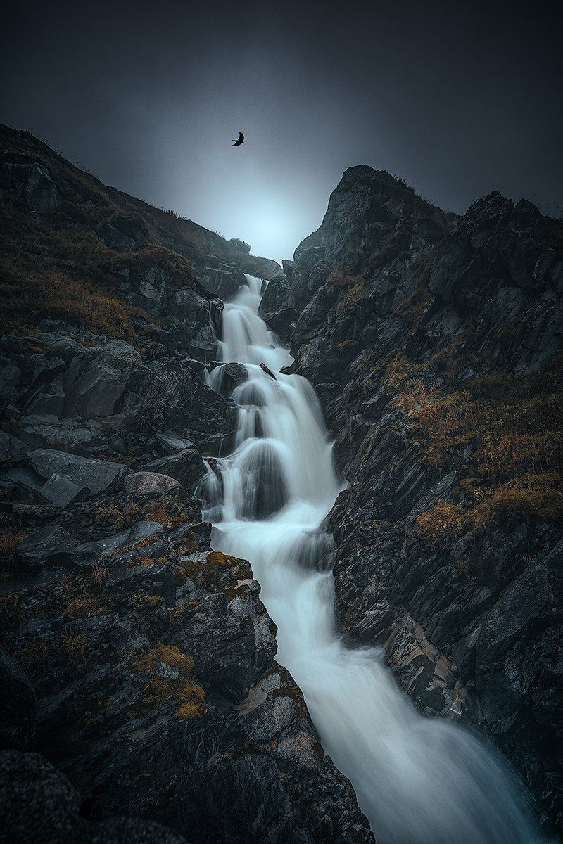 Landscape Image Elements - A raging waterfall at the Furka Pass in Switzerland.