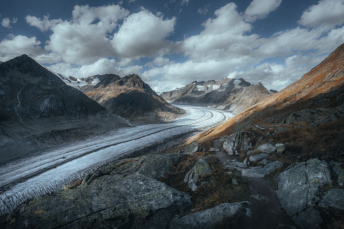 Der grosse Aletsch Gletscher im Herbst, Schweiz