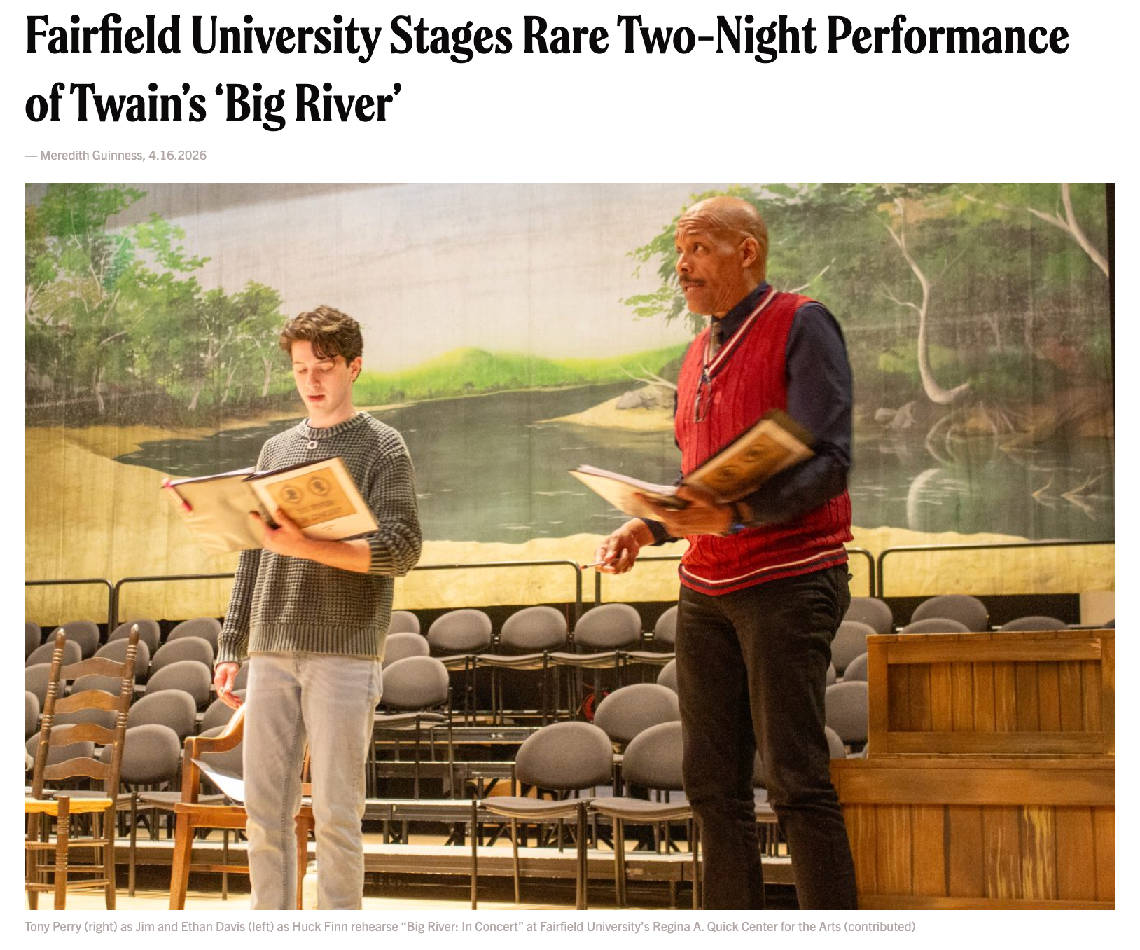 Tony Perry (right) as Jim and Ethan Davis (left) as Huck Finn rehearse