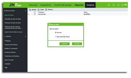 Base de datos software ZKAccess3.5 Base de datos software ZKAccess3.5