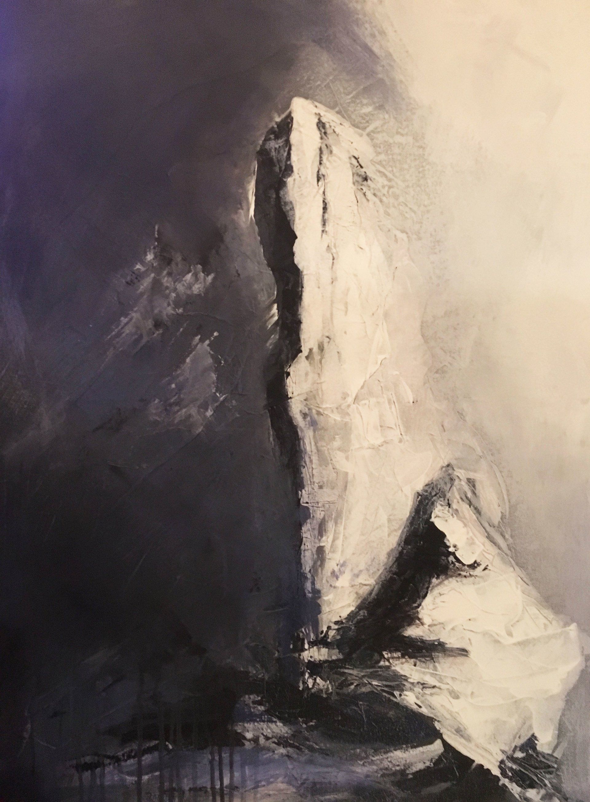 Junge Frau auf einem Longboard in Schutzkleidung fährt den Berg hinab, abstrakt, Acryl auf Leinwand Gabriele Prentl Malerei