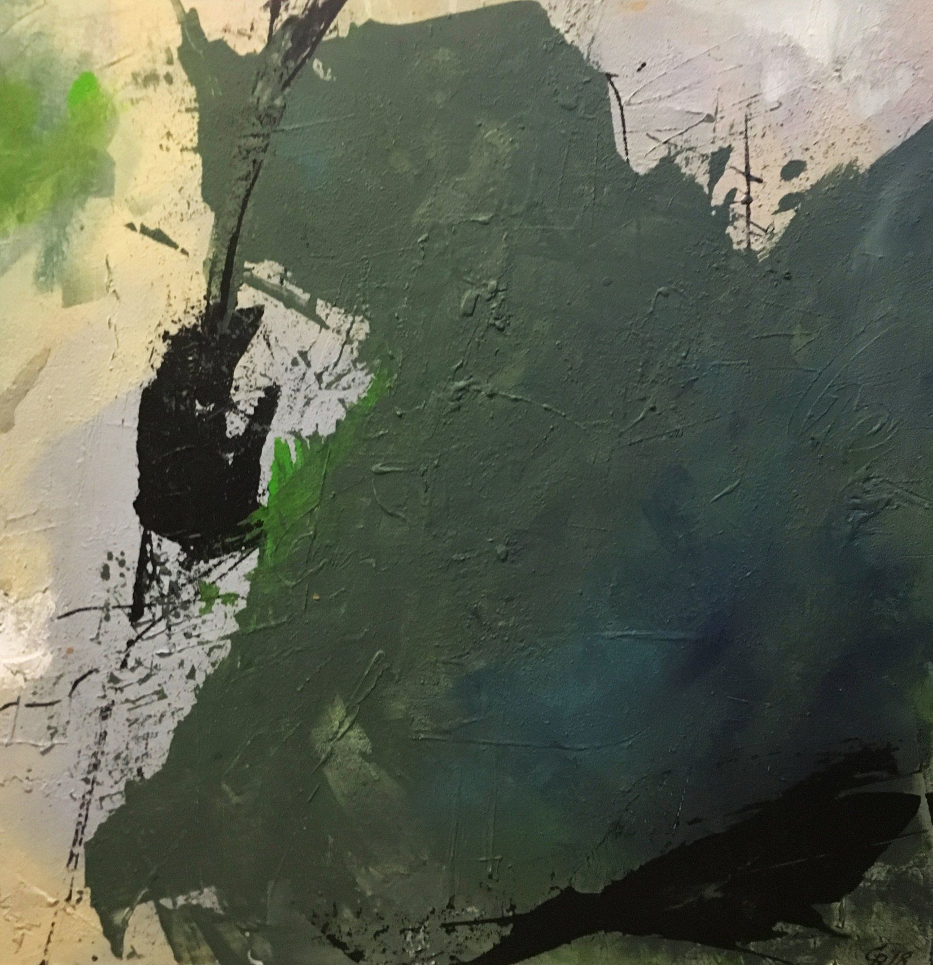 Abstraktes Motiv in petrol, grünen Tönen mit grau, Acryl auf Leinwand Gabriele Prentl Malerei