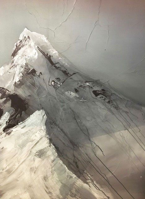 Schneebedeckter Berg Valluga in Österreich, in grau und weiß, abstrakt, Acryl auf Leinwand Gabriele Prentl Malerei