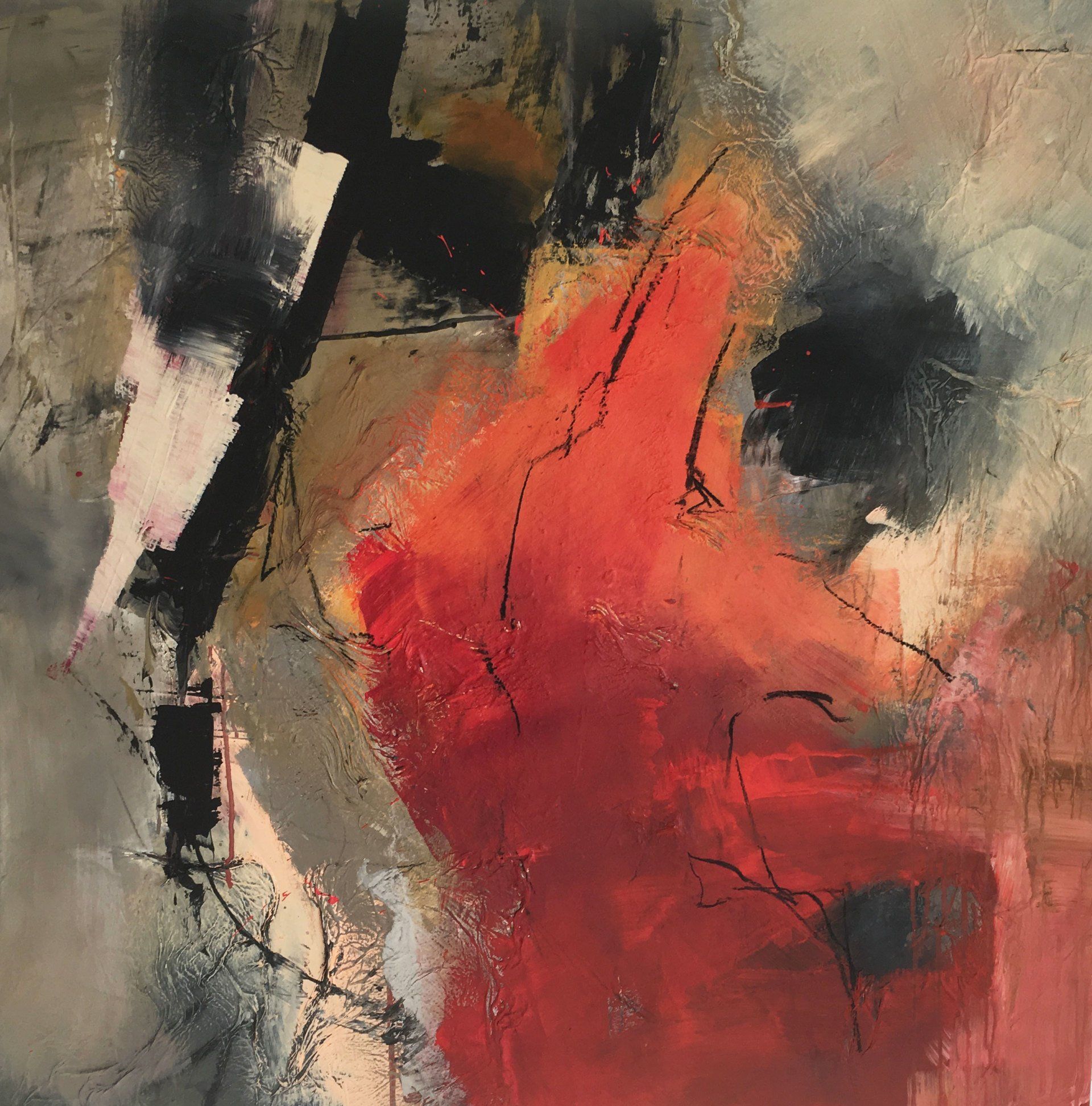 Abstraktes Motiv in orange schwarz grau weiss Acryl auf Leinwand Gabriele Prentl Malerei