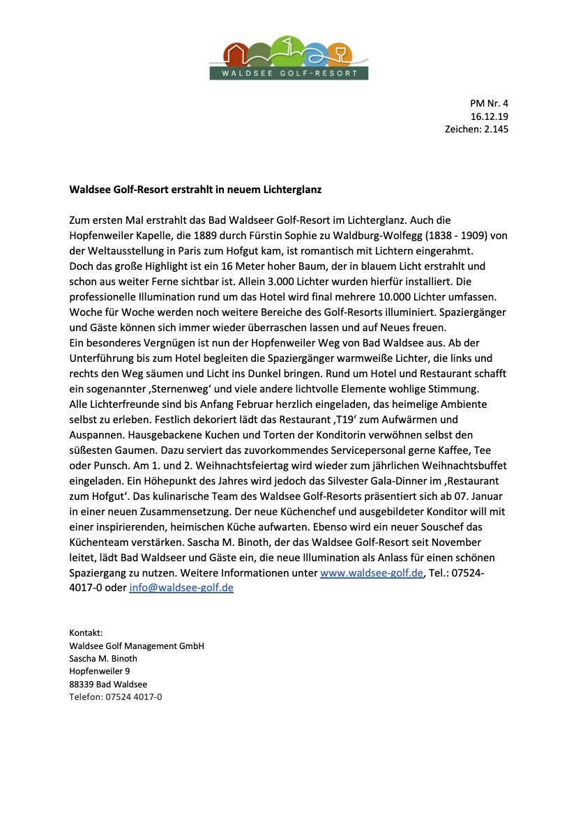 Fürstliches Golf-Resort Bad Waldsee, Golf, 45-Loch Golf-Anlage, LED Nachtgolf-Anlage, Golfschule, Golfturniere, New Course, Old Course, 9-Loch-Kurzplatz, Greenkeeping, Fürstlicher Golf-Club Oberschwaben, Fürstliches Golf-Hotel, Golf-Angebote, Golf-Schnupperkurse, Natur-Lehrpfad, Rund-Wanderwege, Kaffee, Restaurant, Vinothek, erlesene Weine, Bar, selbstgebackene Kuchen, Snacks, Mittagstisch, Sonnenterrasse, Gin - Greenkeeper's Cut, Bier vom Fass, kleine Gerichte, Burger, vegetarisch, vegan, Laktose frei, Gluten frei, Café-Restaurant Ausblick T-19, Restaurant im Hofgut