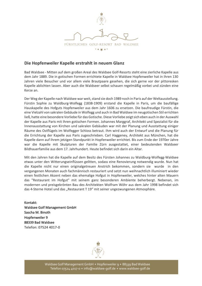 Fürstliches Golf-Resort Bad Waldsee, Golf, 45-Loch Golf-Anlage, LED Nachtgolf-Anlage, Golfschule, Golfturniere, New Course, Old Course, 9-Loch-Kurzplatz, Greenkeeping, Fürstlicher Golf-Club Oberschwaben, Fürstliches Golf-Hotel, Golf-Angebote, Golf-Schnupperkurse, Natur-Lehrpfad, Rund-Wanderwege, Kaffee, Restaurant, Vinothek, erlesene Weine, Bar, selbstgebackene Kuchen, Snacks, Mittagstisch, Sonnenterrasse, Gin - Greenkeeper's Cut, Bier vom Fass, kleine Gerichte, Burger, vegetarisch, vegan, Laktose frei, Gluten frei, Café-Restaurant Ausblick T-19, Restaurant im Hofgut