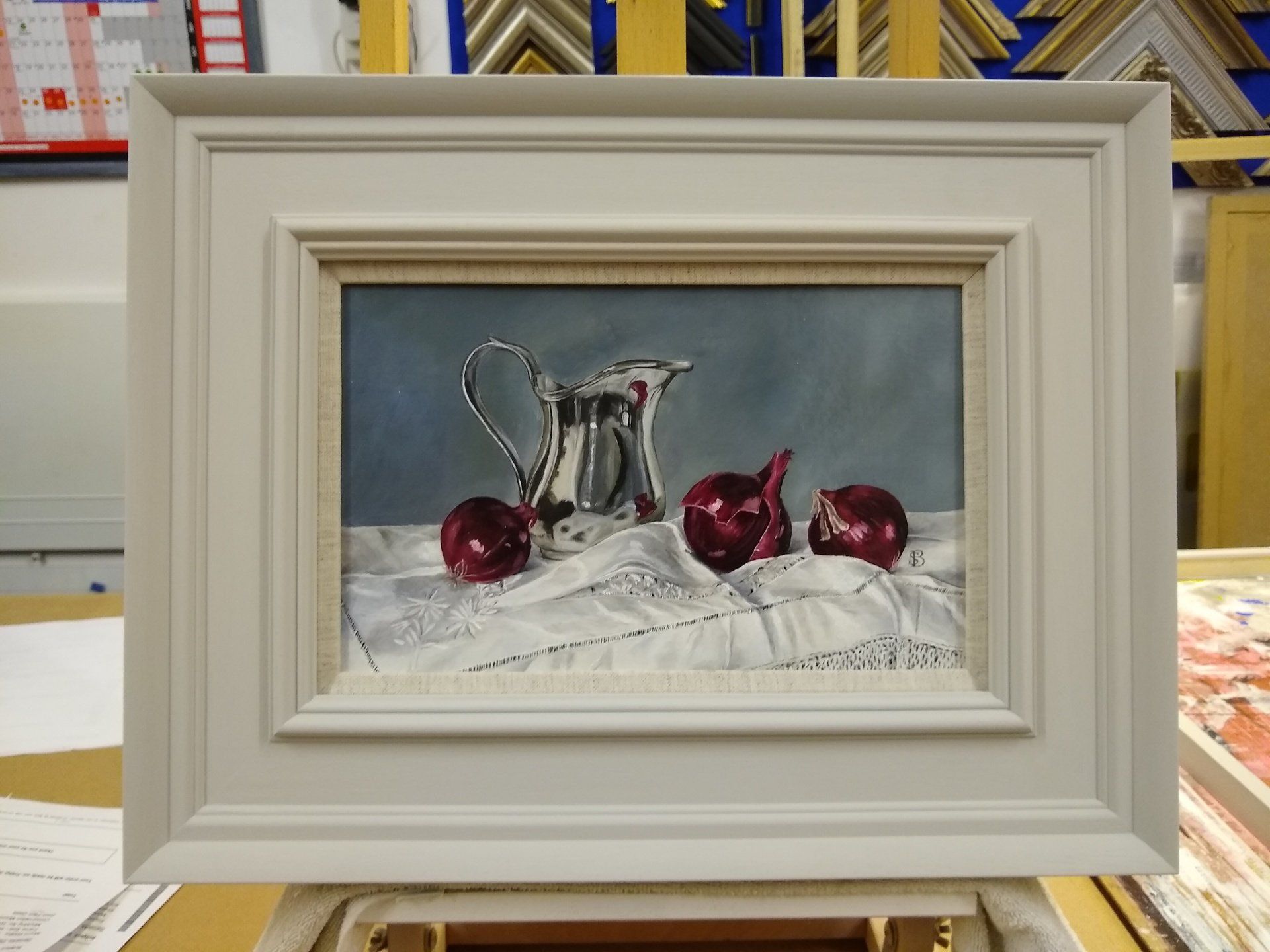 Painting by Sophie Botsford Hand painted frame and linen slip