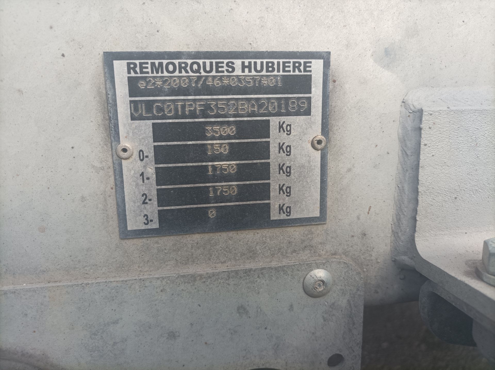 Remorque Hubière 350 VB