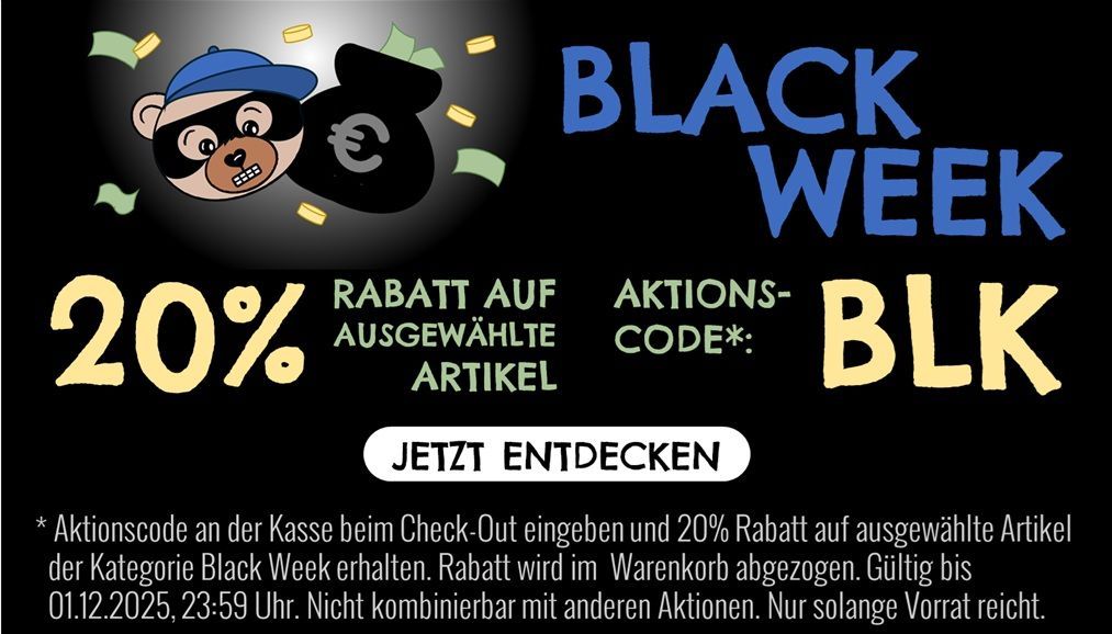 Black Week: 20 % Rabatt auf ausgewählte Artikel! Entdecke Kuscheltiere und Stofftiere. Jetzt Lieblingsstofftier sichern mit Aktionscode BLK.