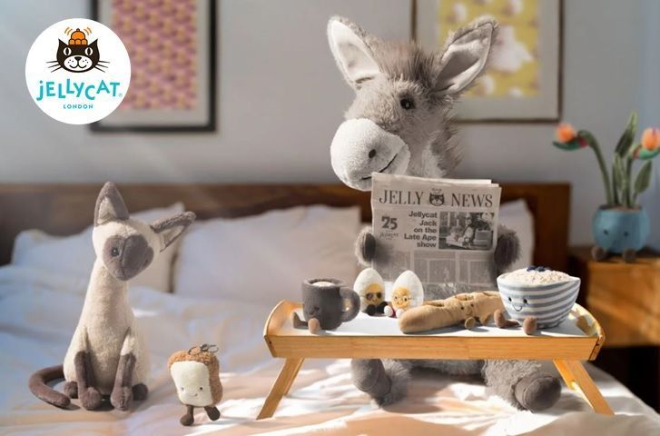 Jellycat Baguette, Kaffeetasse und Eier