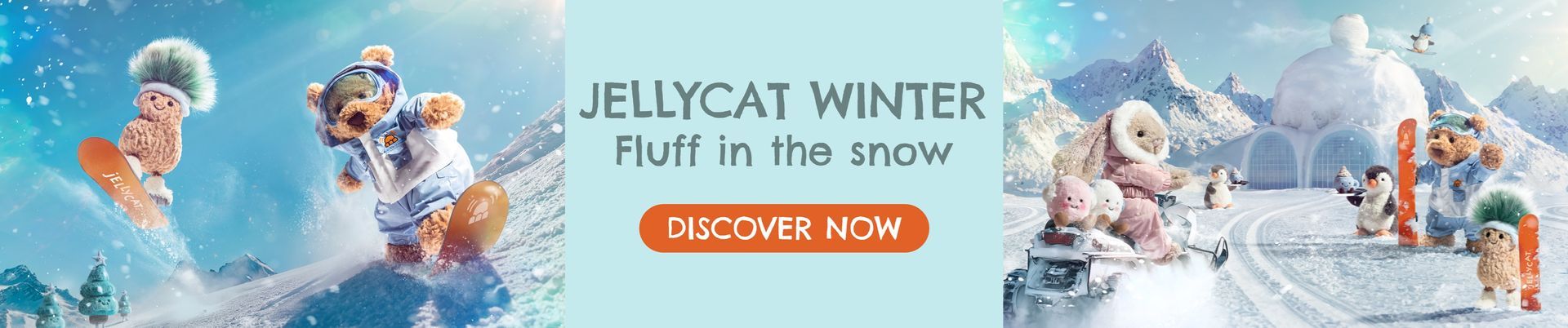 Jellycat Winter: Fluff in the snow! Winter cuddly toys from Jellycat for Christmas for soft toy fans and collectors.