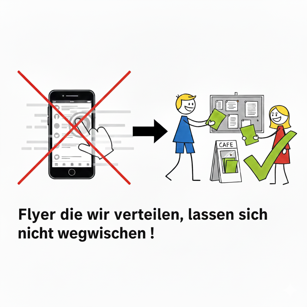 Flyer sind haptisch greifbar, sichtbar und lassen sich nicht wie auf einem Smartphone wegwischen