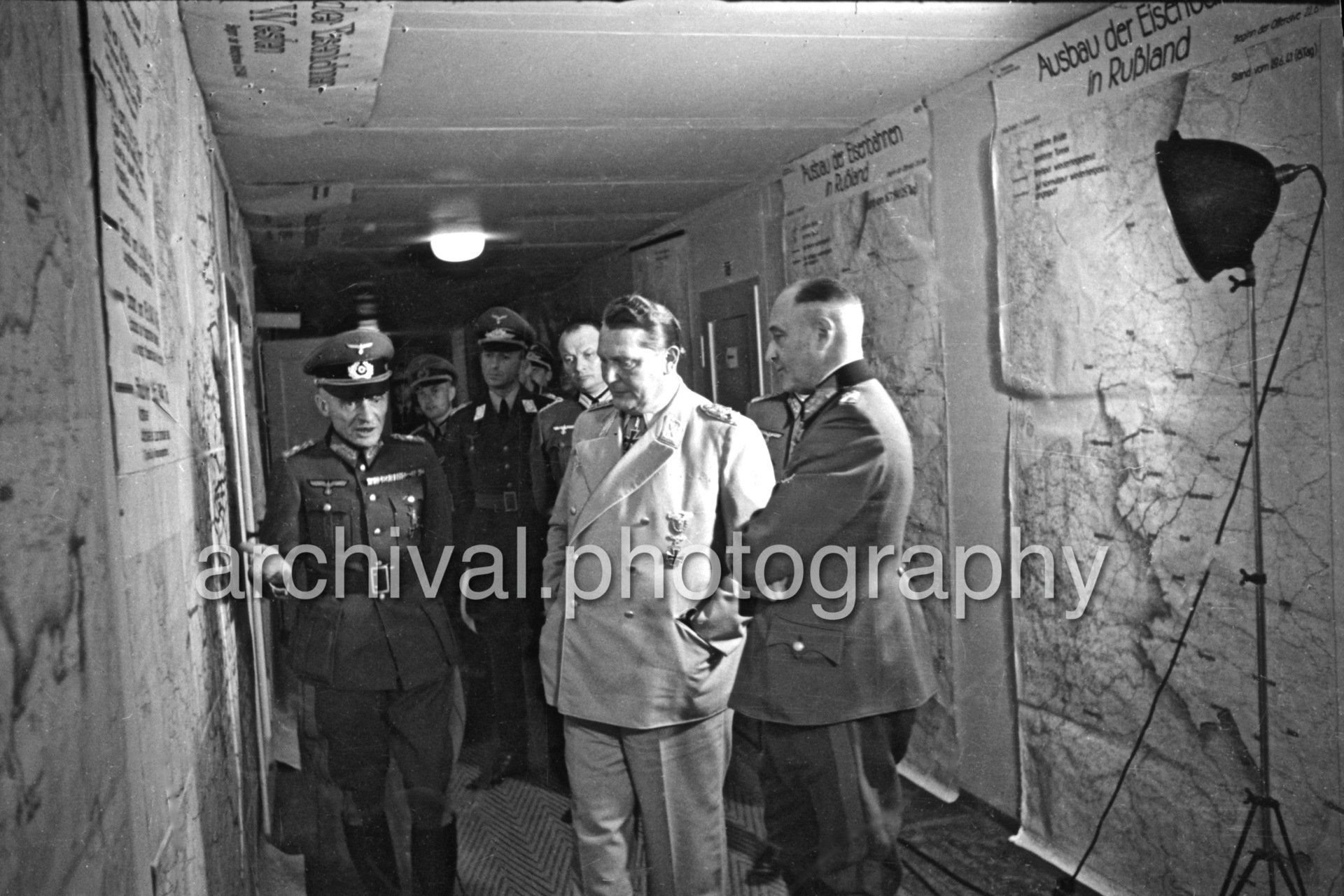 Nazi Luftwaffe Field Marshal Hermann Goering attending an aerial bomb damage briefing at the 'Wolfsschanze' headquarters at Rastenburg in East Prussia - Wolf's Lair
