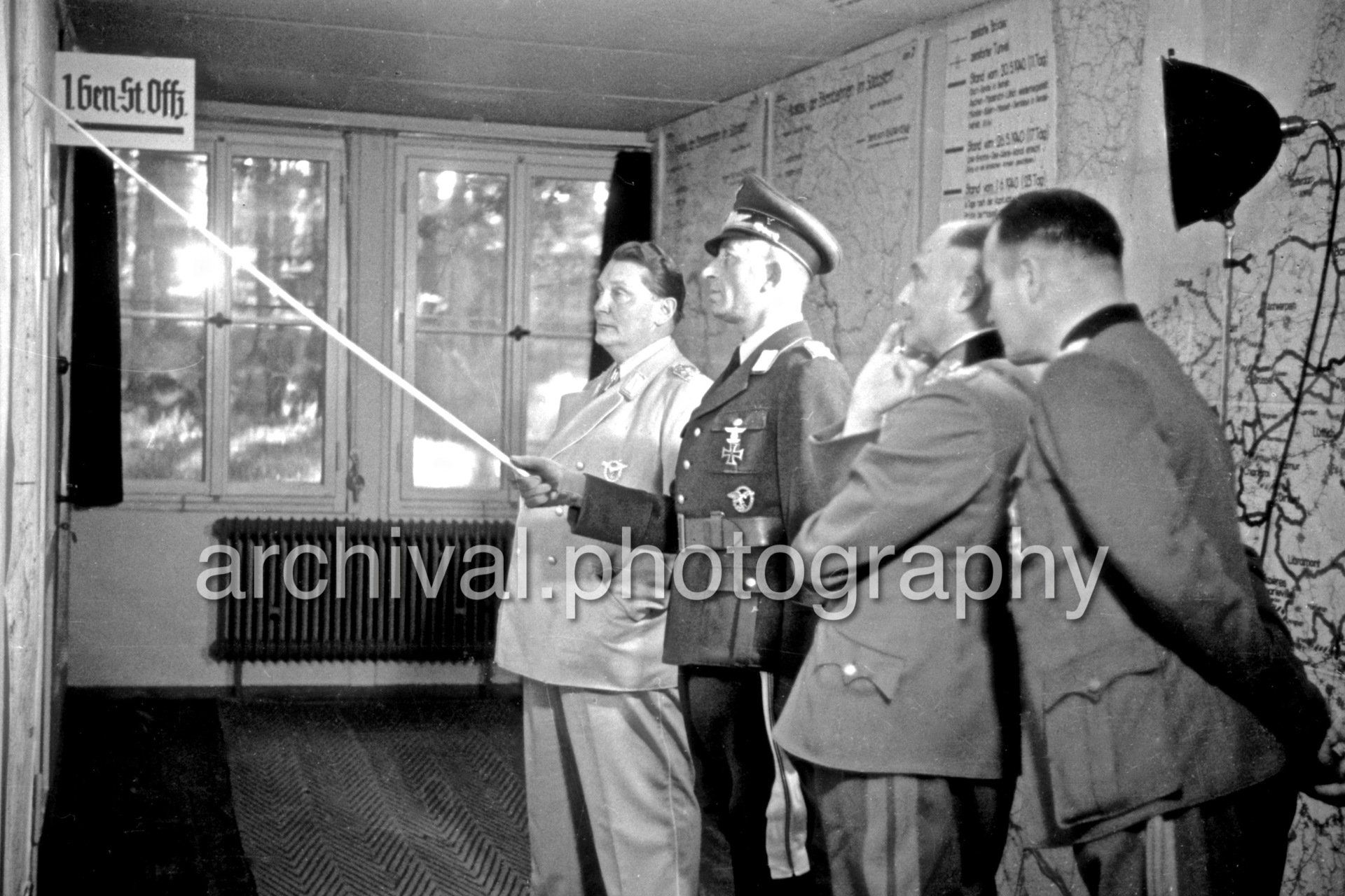 Nazi Luftwaffe Field Marshal Hermann Goering attending an aerial bomb damage briefing at the 'Wolfsschanze' headquarters at Rastenburg in East Prussia - Wolf's Lair