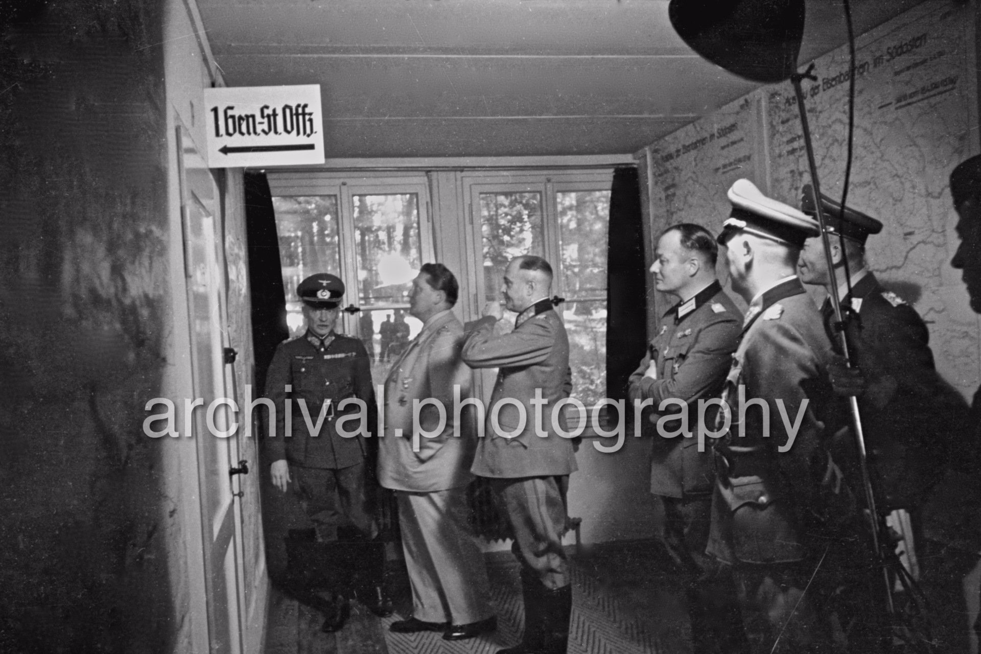 Nazi Luftwaffe Field Marshal Hermann Goering attending an aerial bomb damage briefing at the 'Wolfsschanze' headquarters at Rastenburg in East Prussia - Wolf's Lair