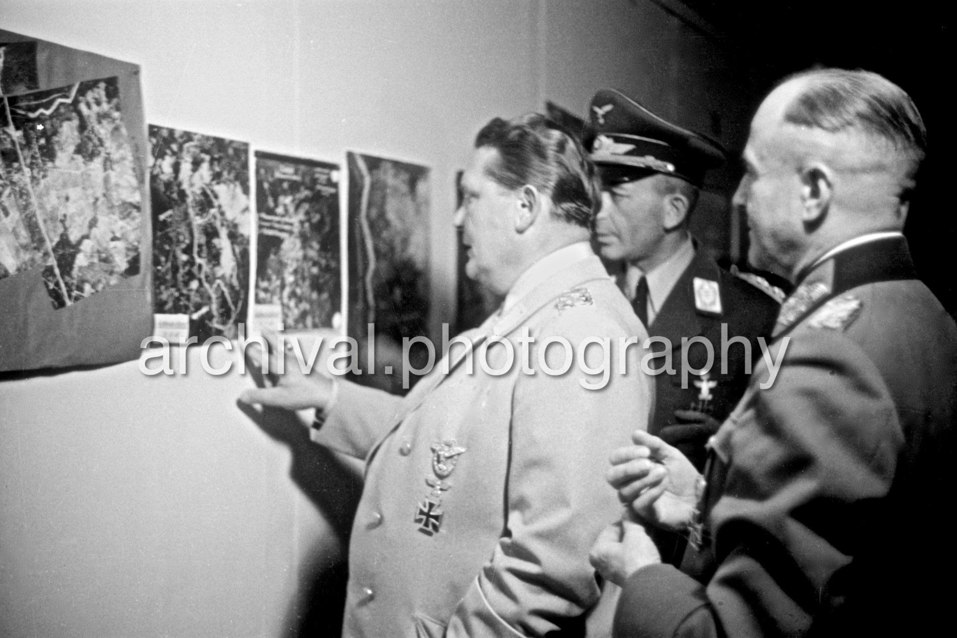 Nazi Luftwaffe Field Marshal Hermann Goering attending an aerial bomb damage briefing at the 'Wolfsschanze' headquarters at Rastenburg in East Prussia - Wolf's Lair
