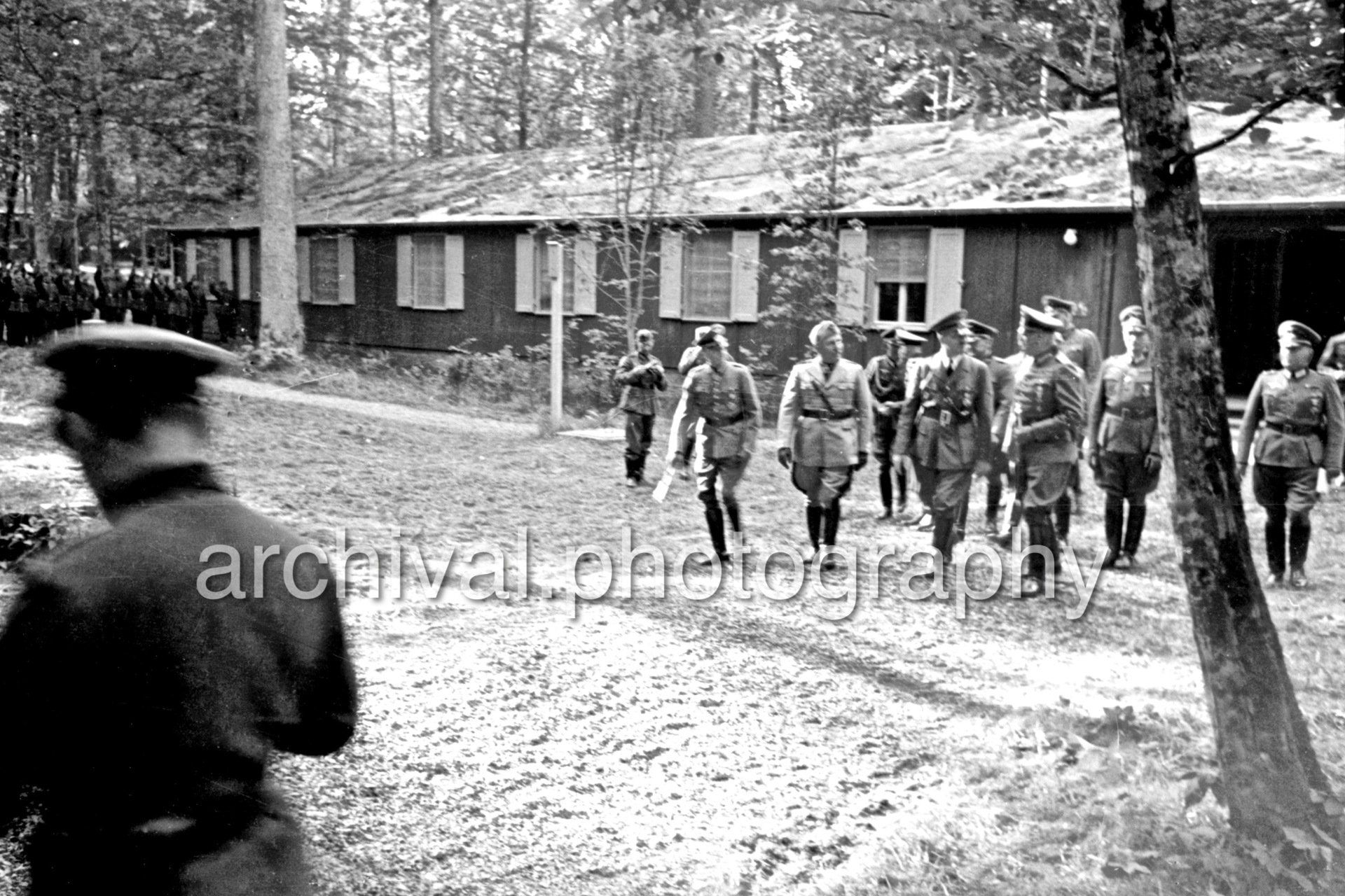 Nazi Adolf Hitler and the Italian 'Il Duce' Benito Mussolini - Nazi Adolf Hitler and the Italian 'Il Duce' Benito Mussolini on the train platform at the 'Wolfsschanze'  Wolf's Lair  headquarters at Rastenburg in East Prussia