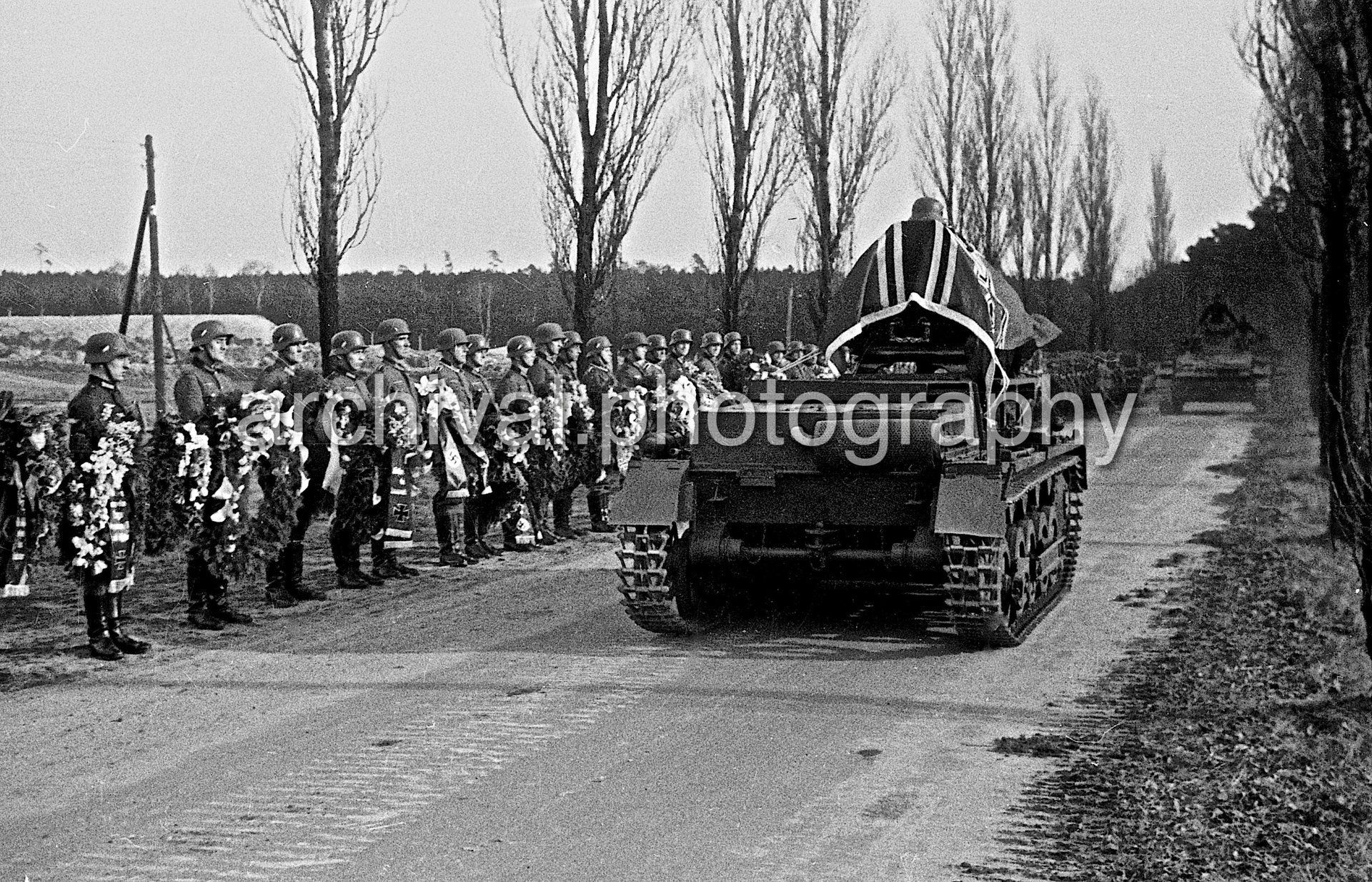 Tank with casket - Nazi Funeral of Highly Decorated 1st Panzer Division Officer