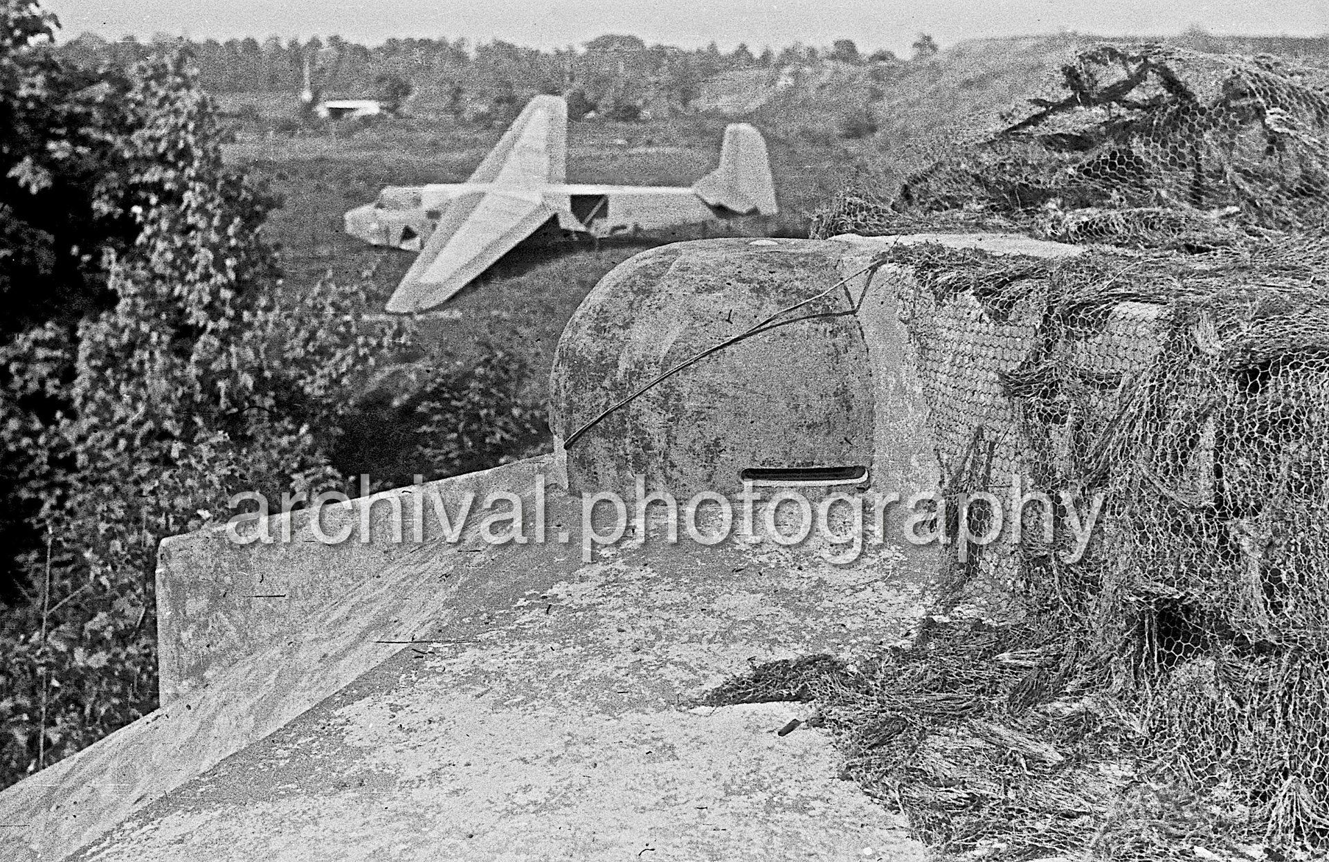 Nazi Glider - on top of Circular bunker - Battle of the Belgian Fort Eben-Emael - May, 1940