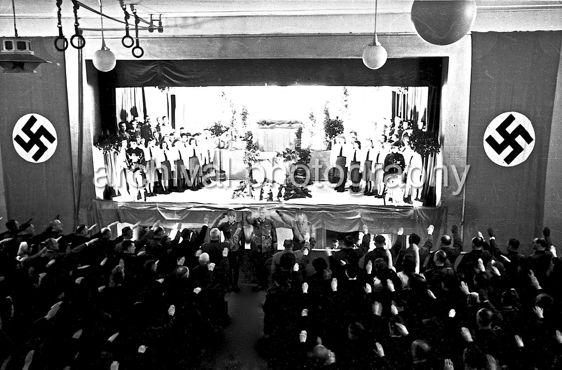 Soldiers gathered in hall - Nazi Funeral of Highly Decorated 1st Panzer Division Officer