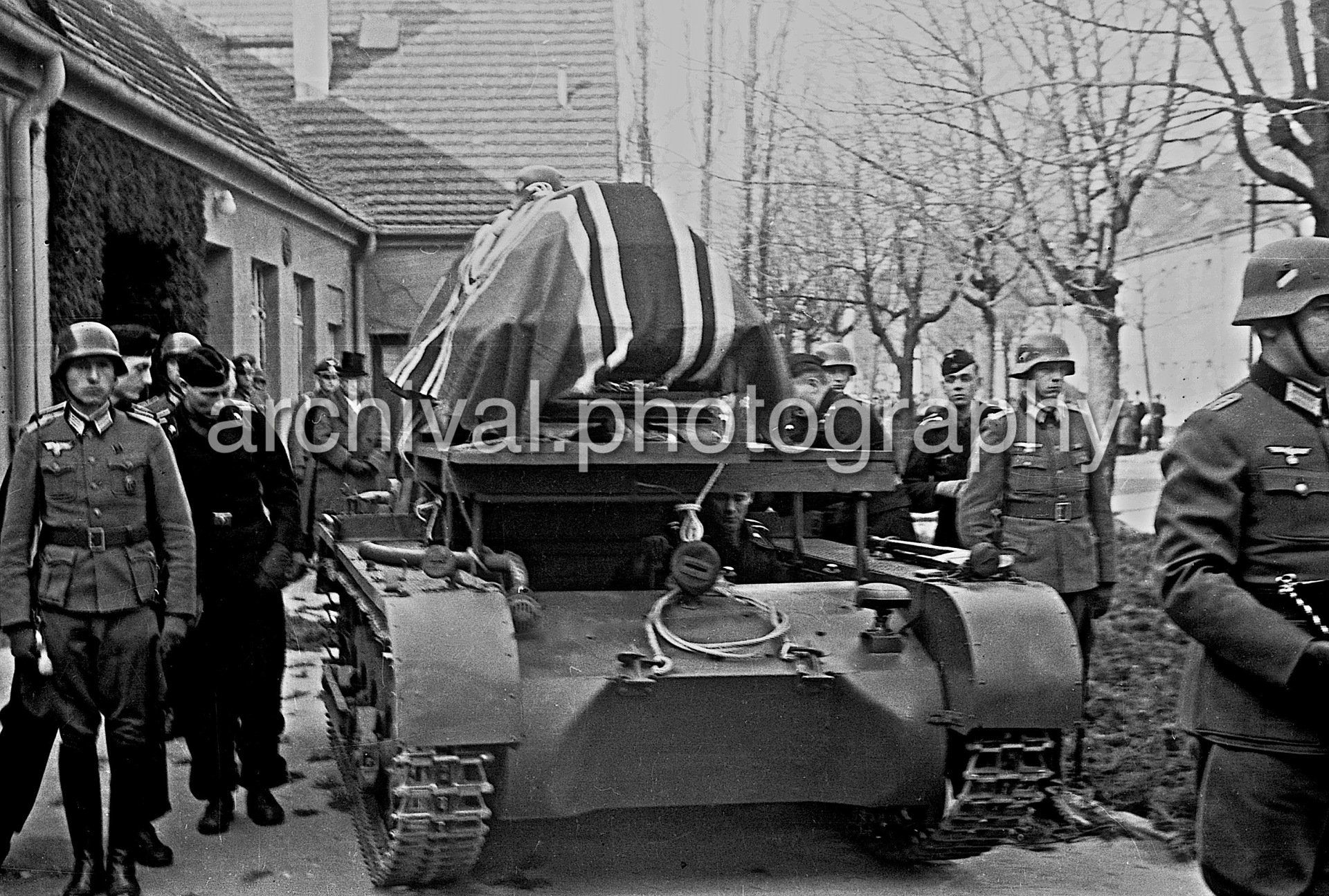 Tank with casket - Nazi Funeral of Highly Decorated 1st Panzer Division Officer