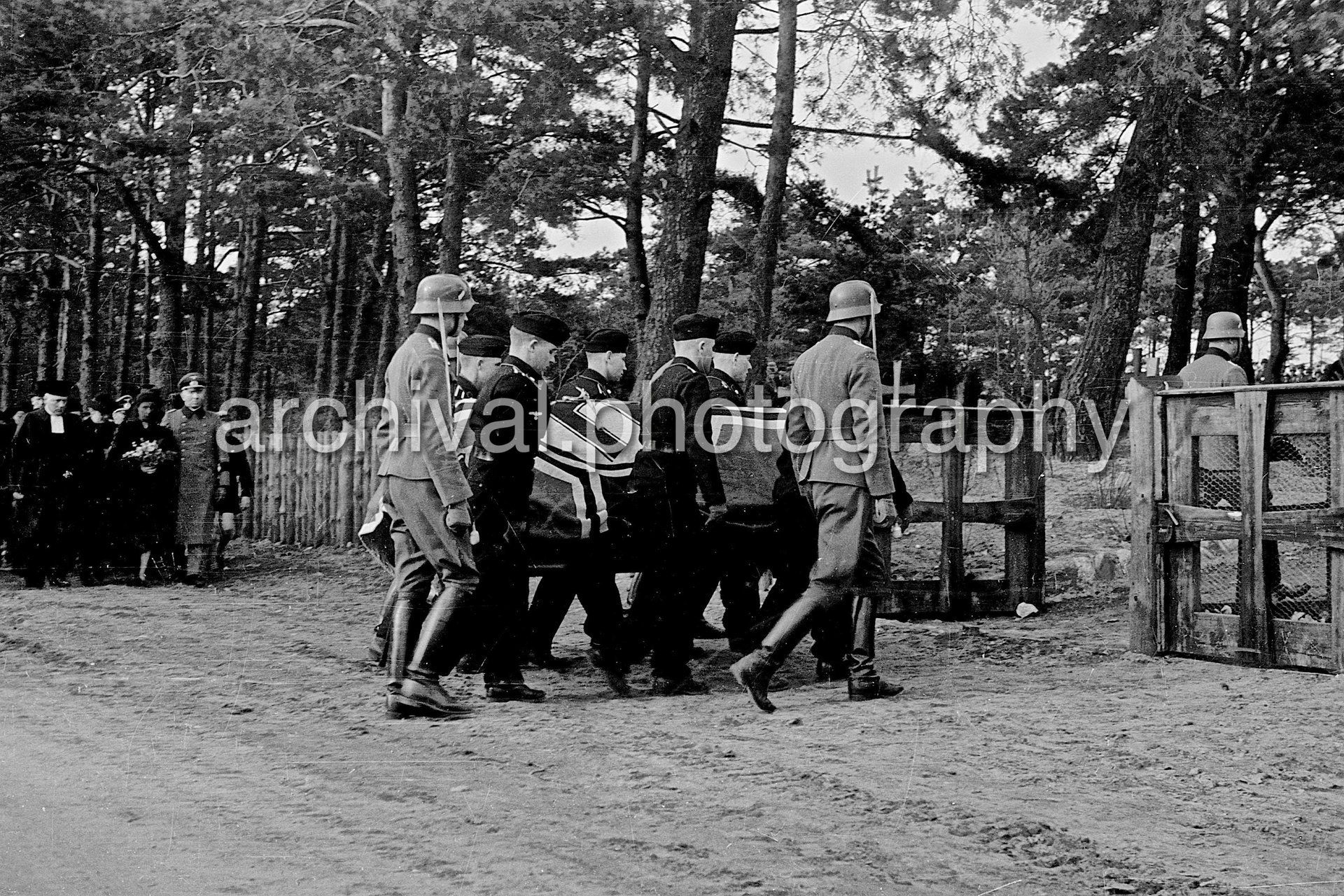 Honor Guard Soldiers carrying casket - Nazi Funeral of Highly Decorated 1st Panzer Division Officer