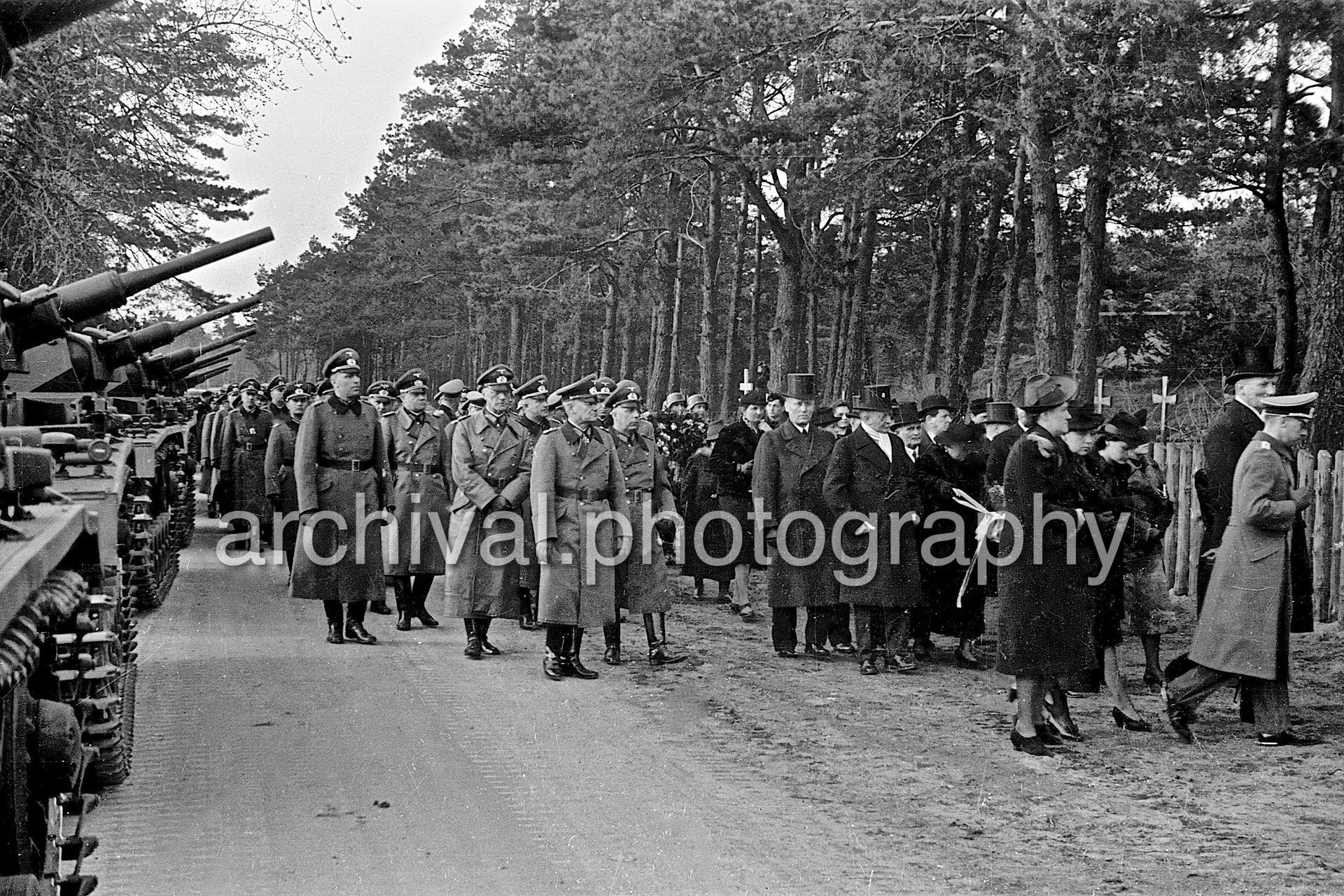 Nazi Generals, Soldiers and civilians gathering for interment - Nazi Funeral of Highly Decorated 1st Panzer Division Officer